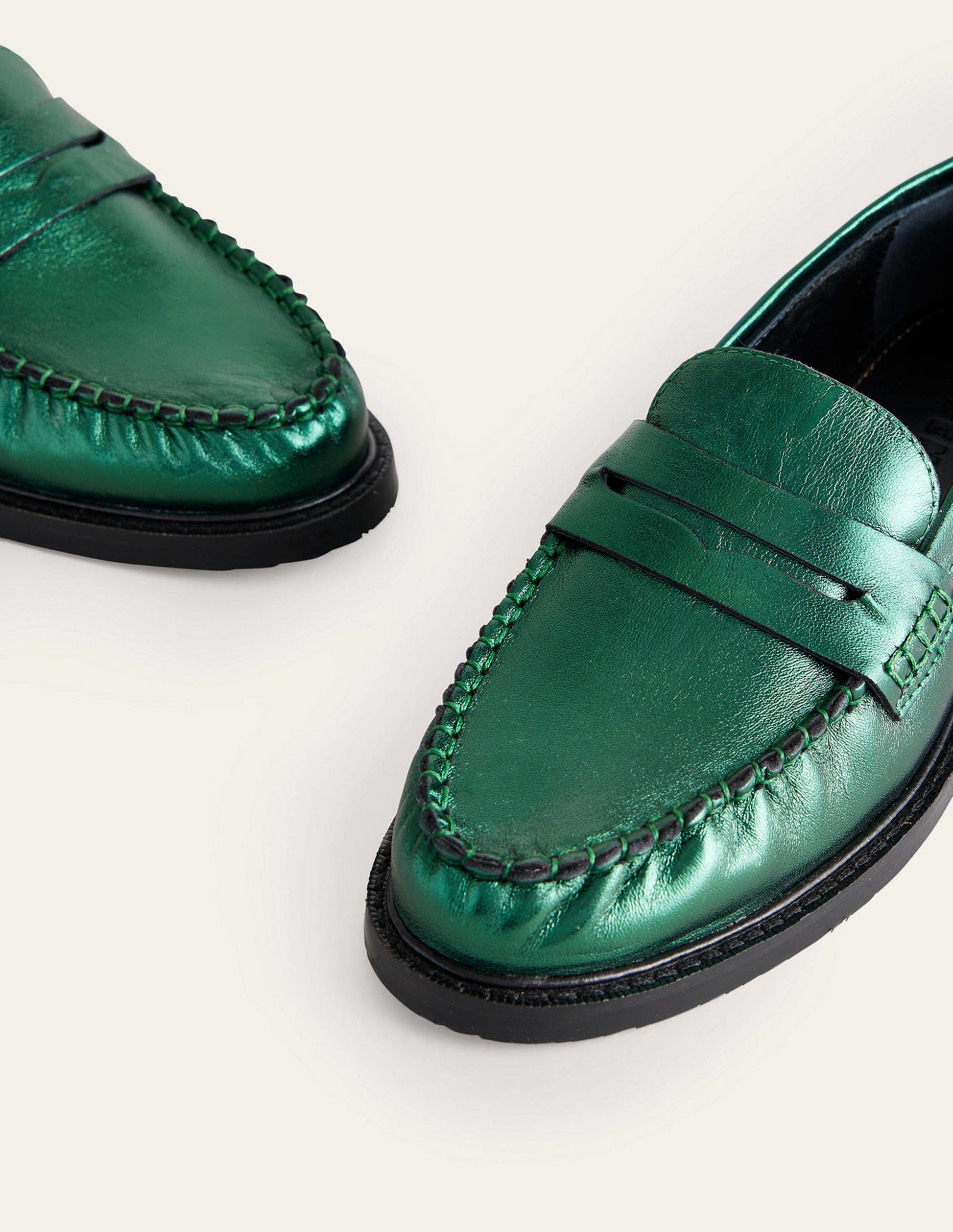 Classic Moccasin Loafers-Winter Green Metallic Leather-4