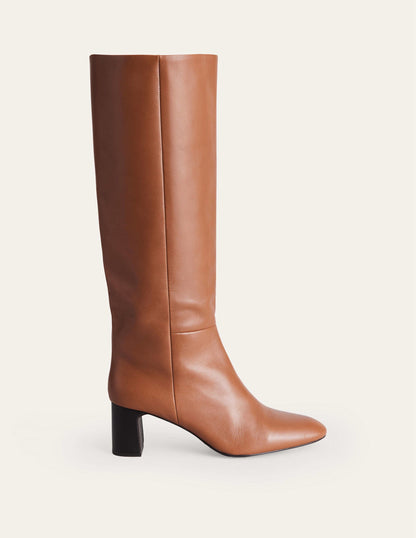 Erica Knee High Leather Boots-Tan Leather