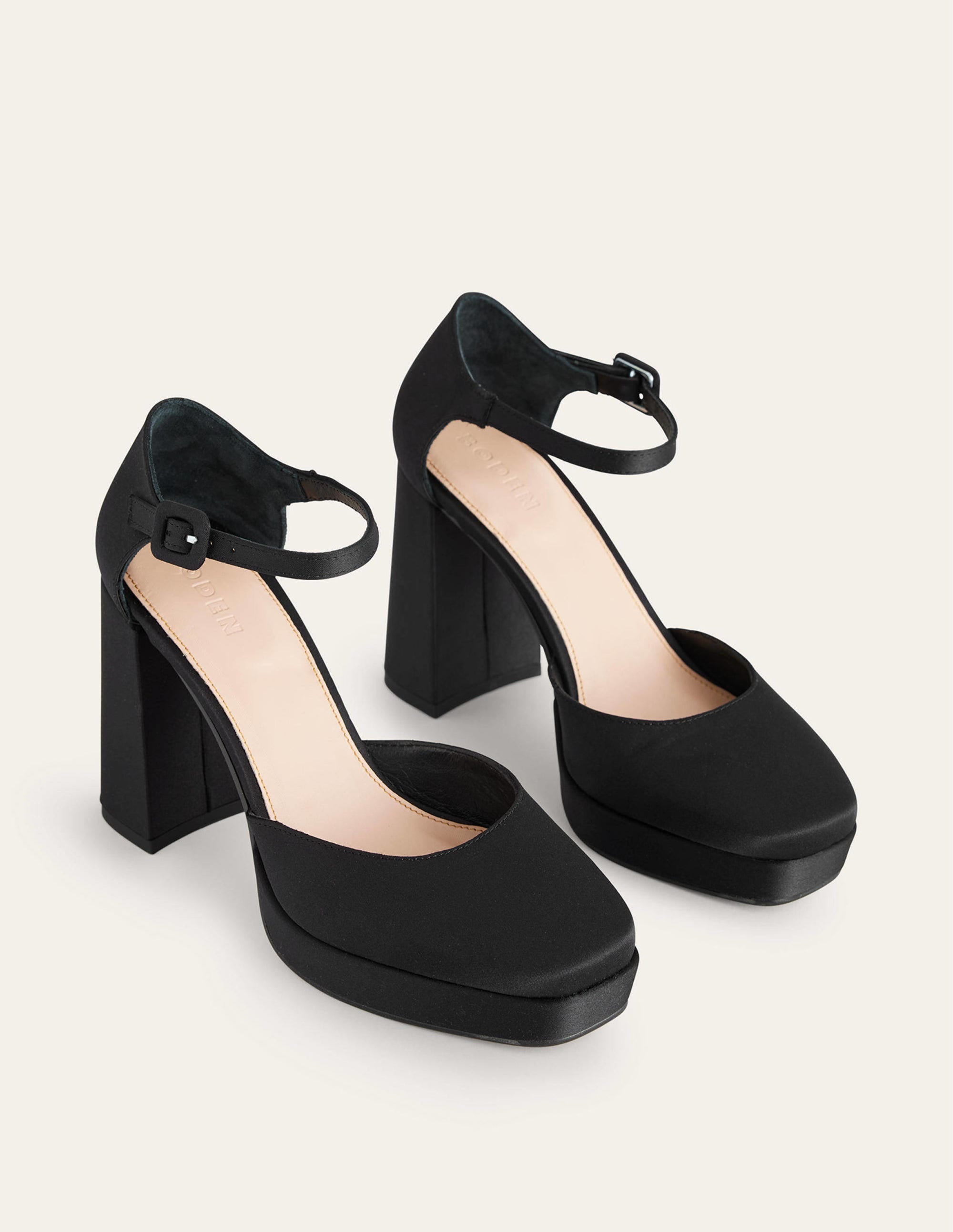 Closed-Toe Heeled Platforms-Black Satin - Image 3