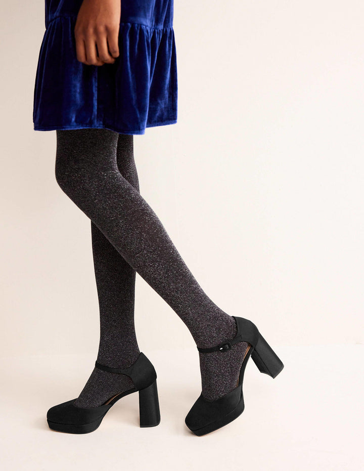 Closed-Toe Heeled Platforms-Black Satin