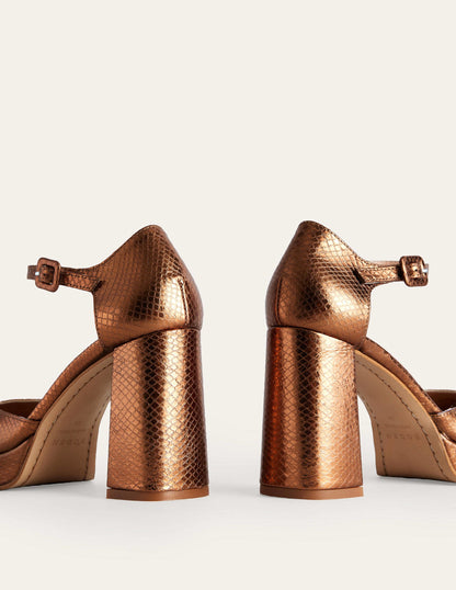 Closed-Toe Heeled Platforms-Bronze Metallic Snake-4