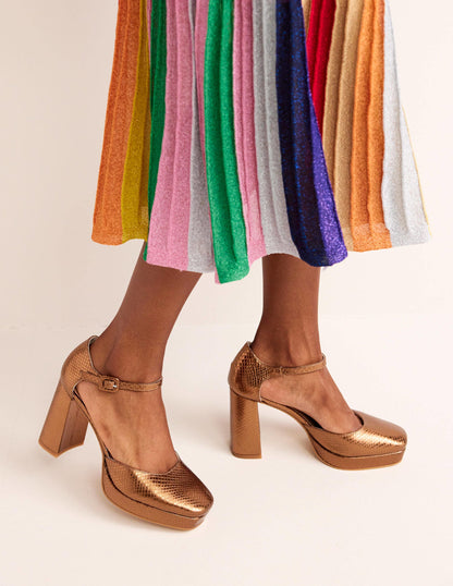 Closed-Toe Heeled Platforms-Bronze Metallic Snake-1