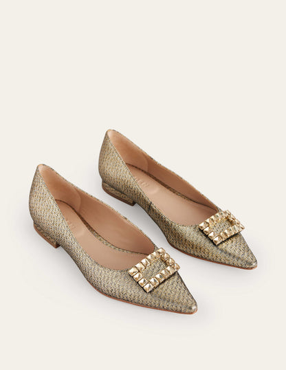 Jewelled-Buckle Flats-Gold Metallic-2