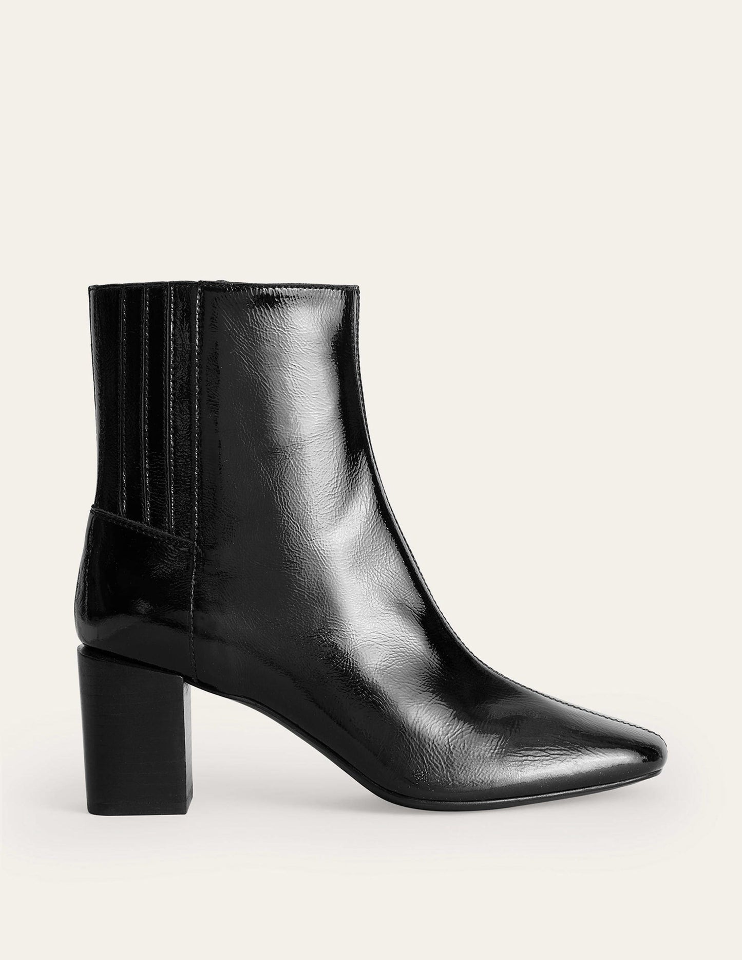 Block-Heel Leather Ankle Boots-Black Patent