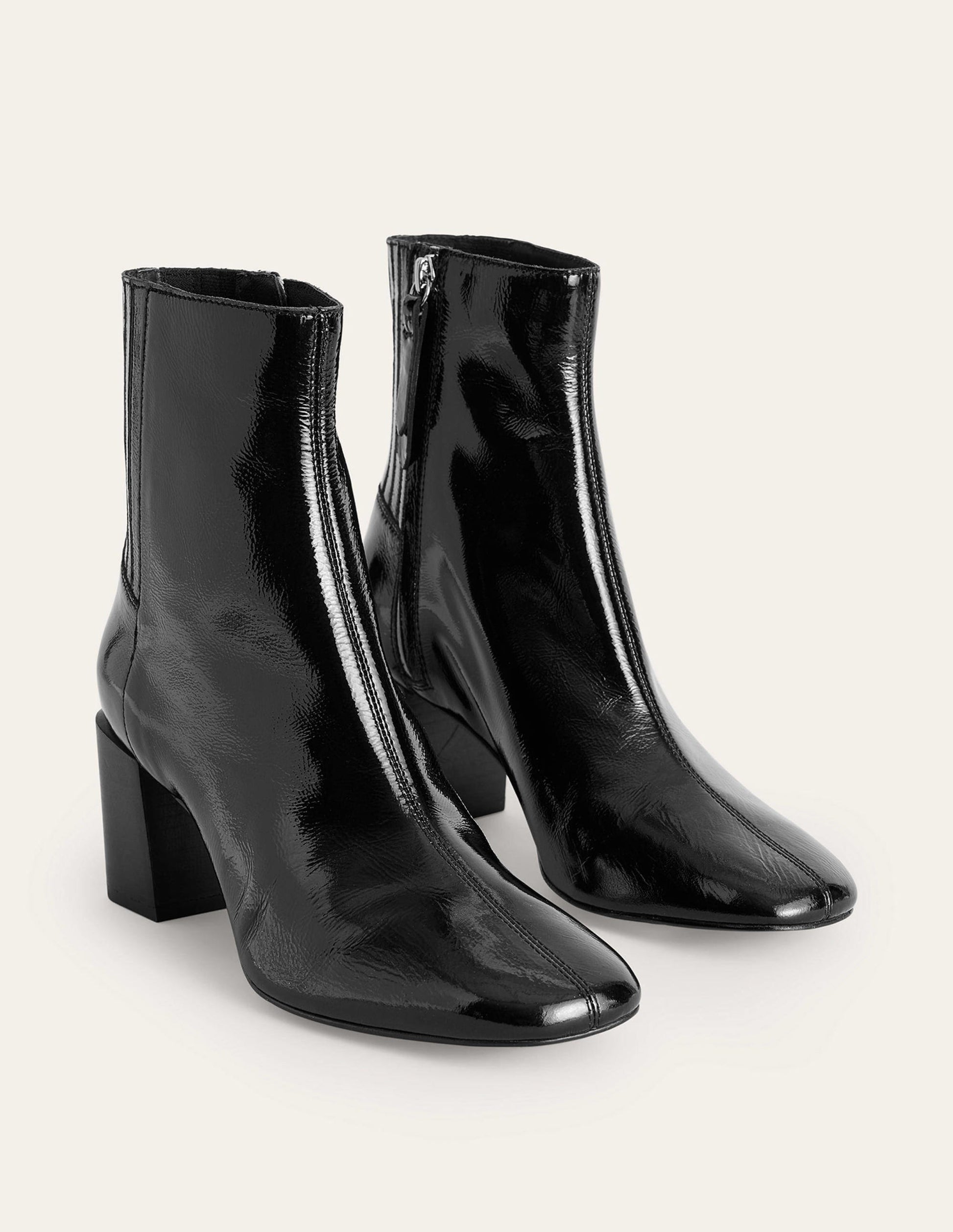 Block-Heel Leather Ankle Boots-Black Patent-4