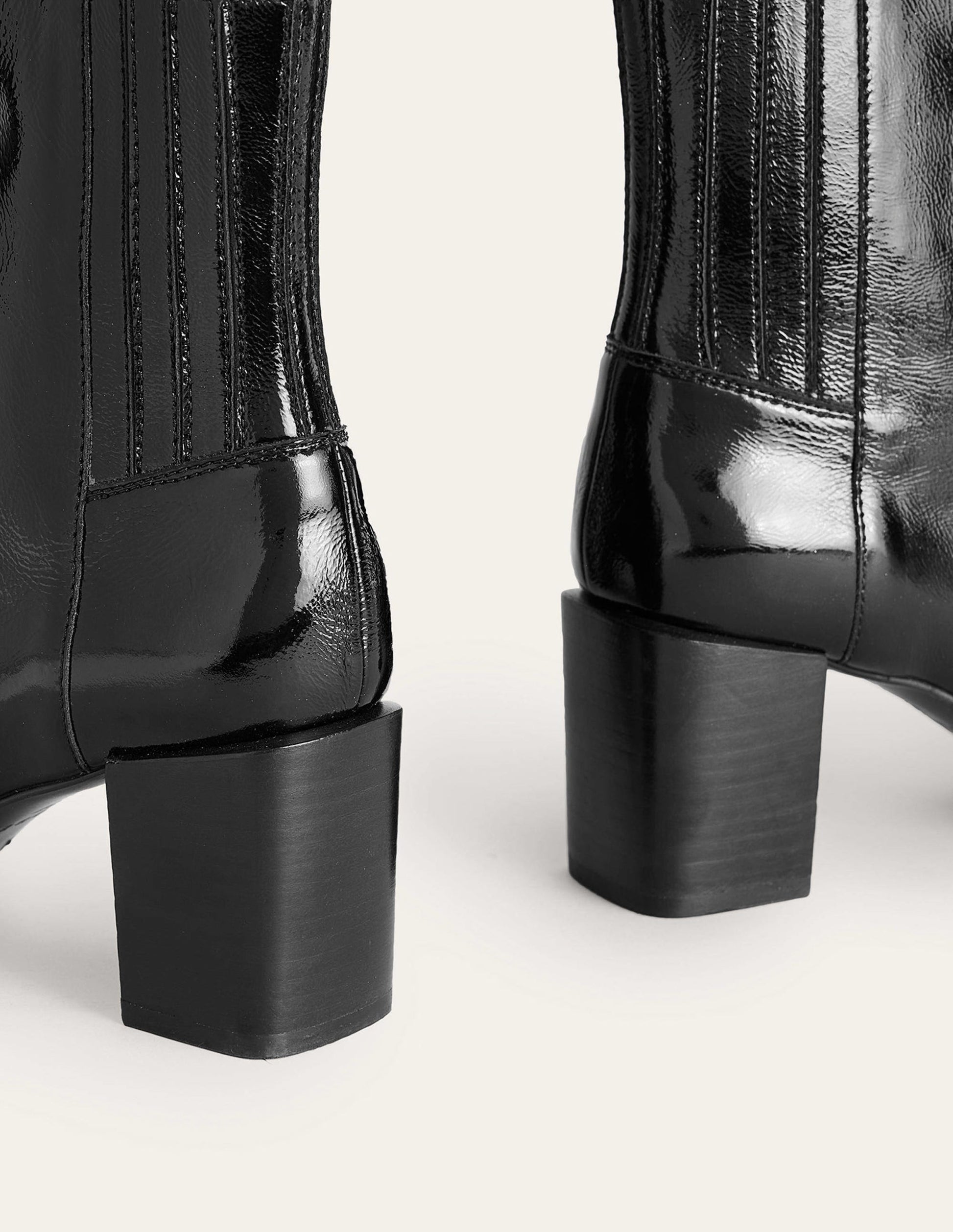 Block-Heel Leather Ankle Boots-Black Patent-5