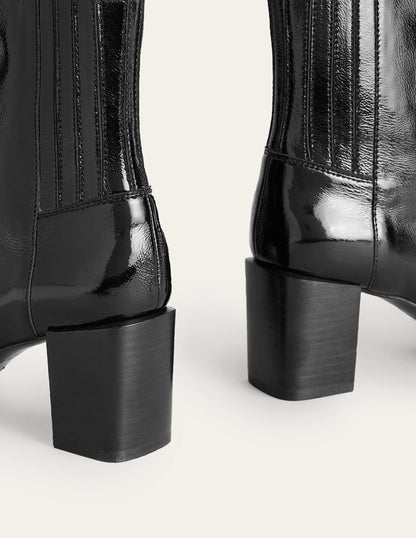 Block-Heel Leather Ankle Boots-Black Patent-5