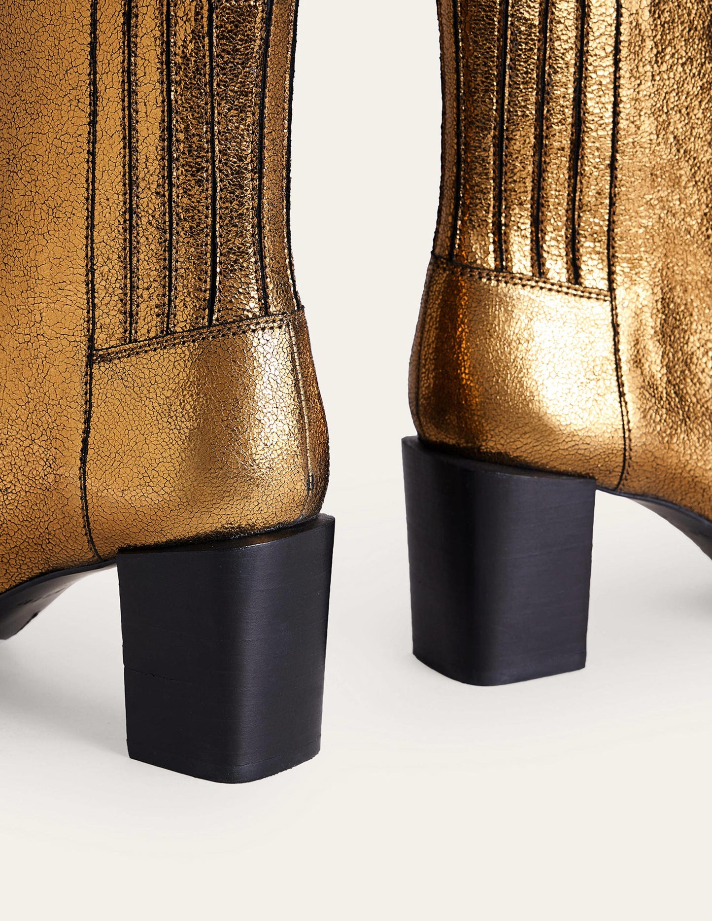Block-Heel Leather Ankle Boots-Gold Crinkle metallic Leather