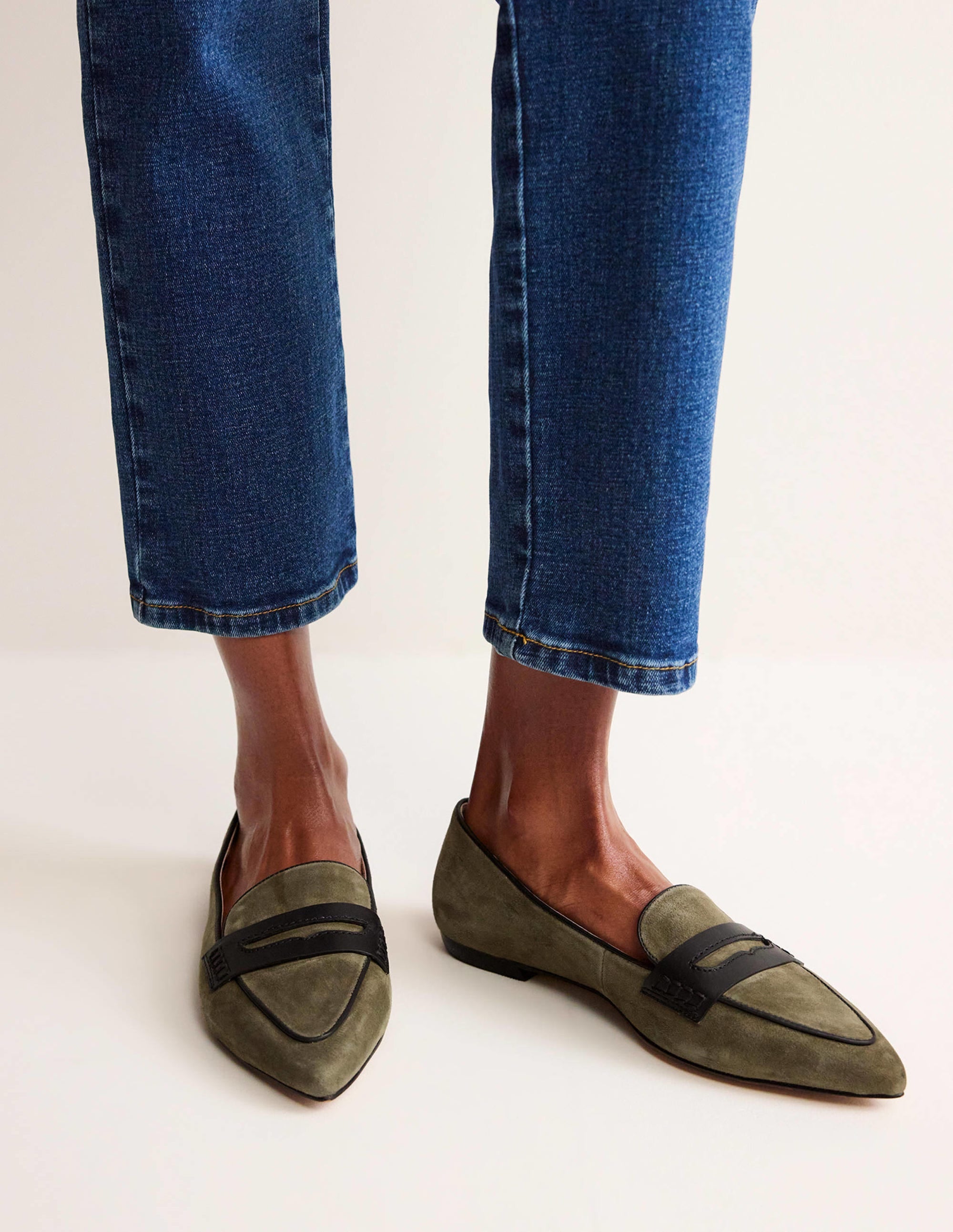Pointed Loafers-Deep Olive Kid Suede - Image 1