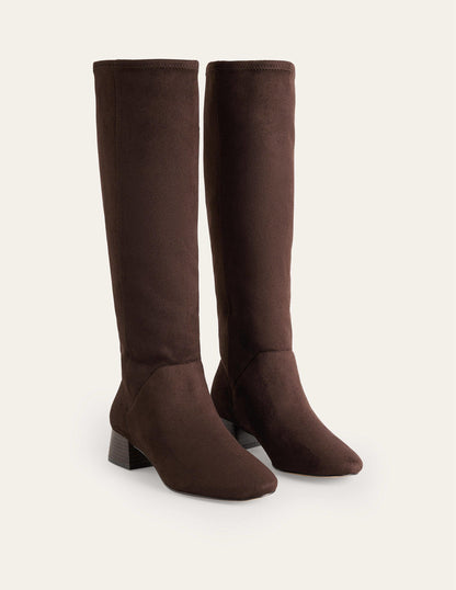 Cara Flat Stretch Knee Boots-Mahogany-3