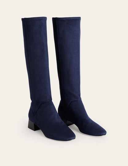 Cara Flat Stretch Knee Boots-Navy-3