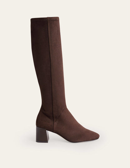 Cara Heeled Stretch Knee Boots-Mahogany-2