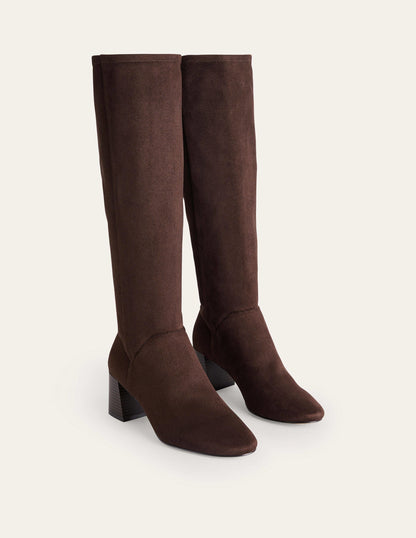 Cara Heeled Stretch Knee Boots-Mahogany-3