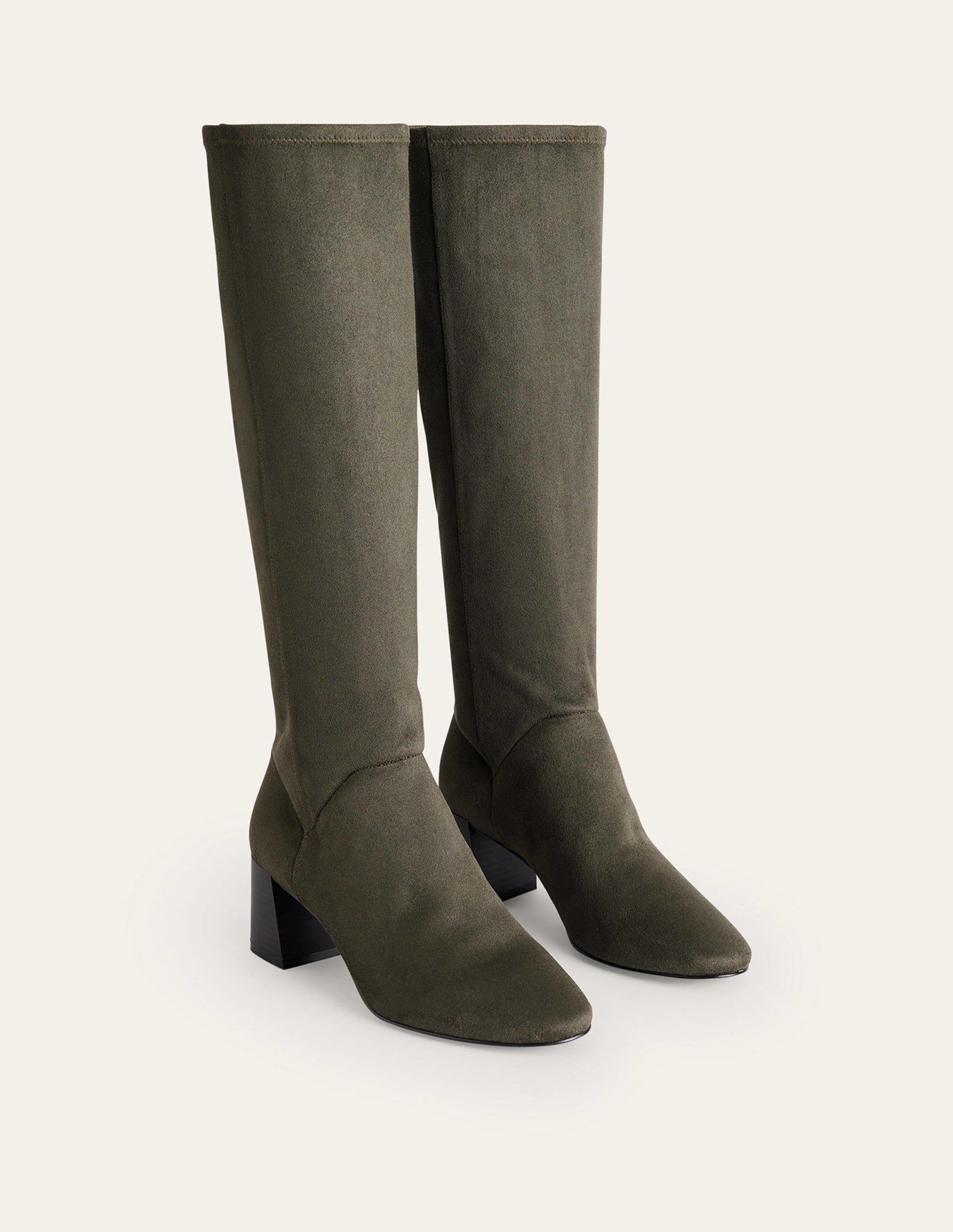 Cara Heeled Stretch Knee Boots-Dark Moss-3