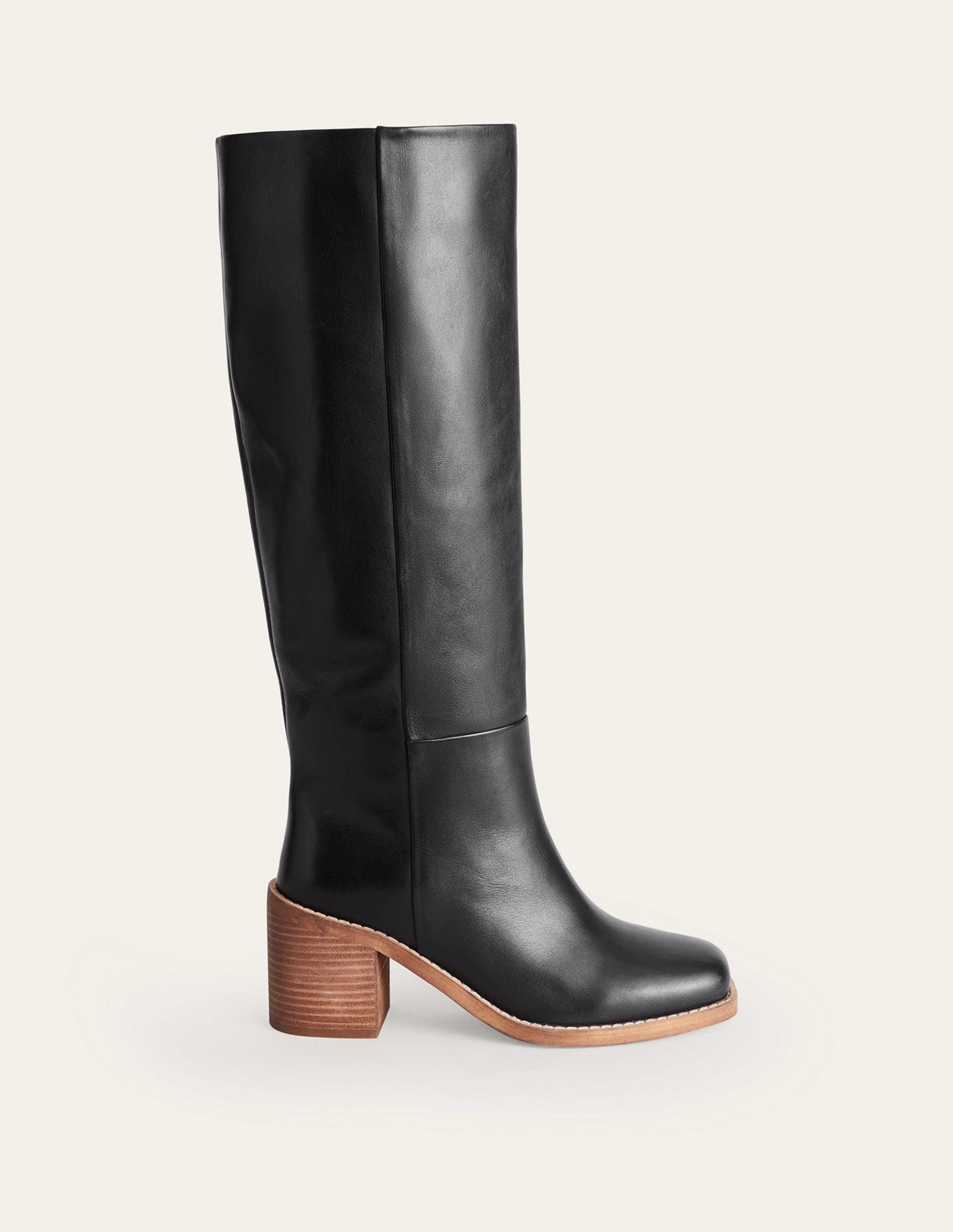 Straight Leather Knee Boots-Black-3