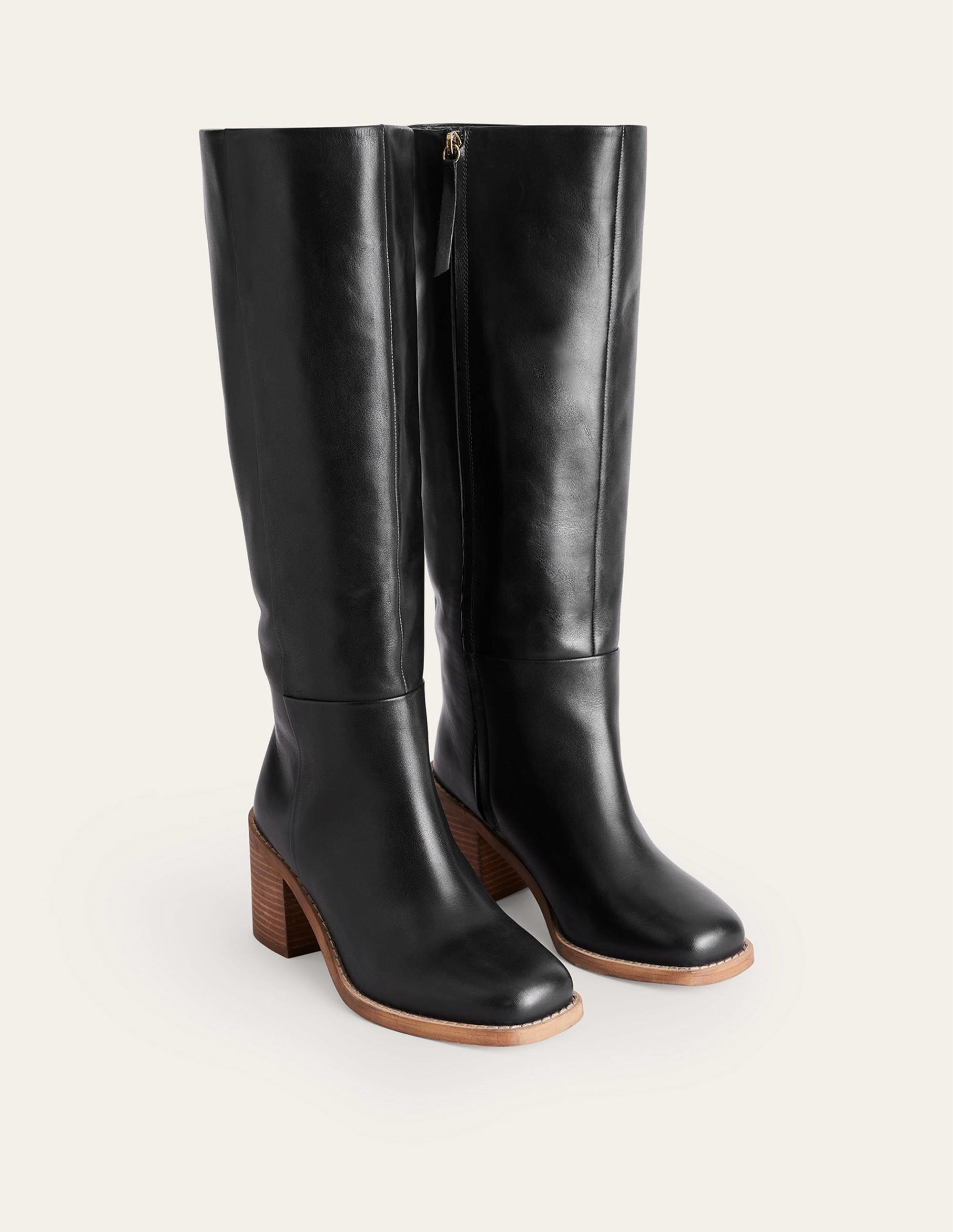 Straight Leather Knee Boots-Black - Image 4
