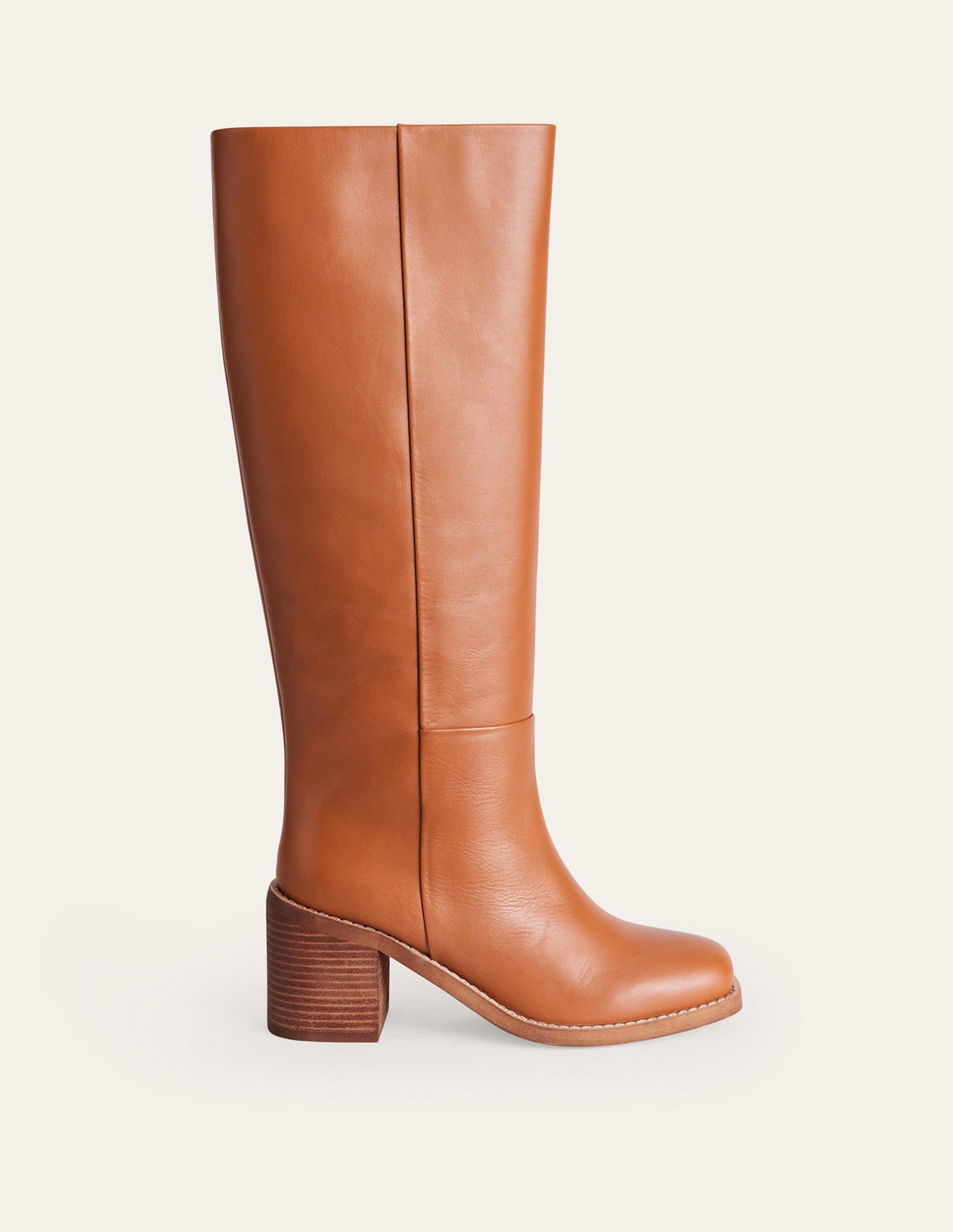 Straight Leather Knee Boots-Honey - Image 3