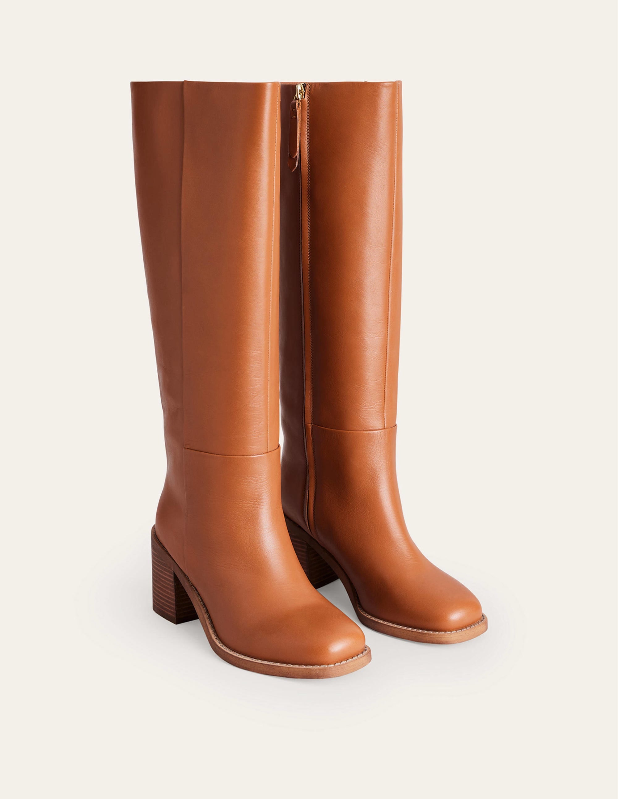 Straight Leather Knee Boots-Honey - Image 4