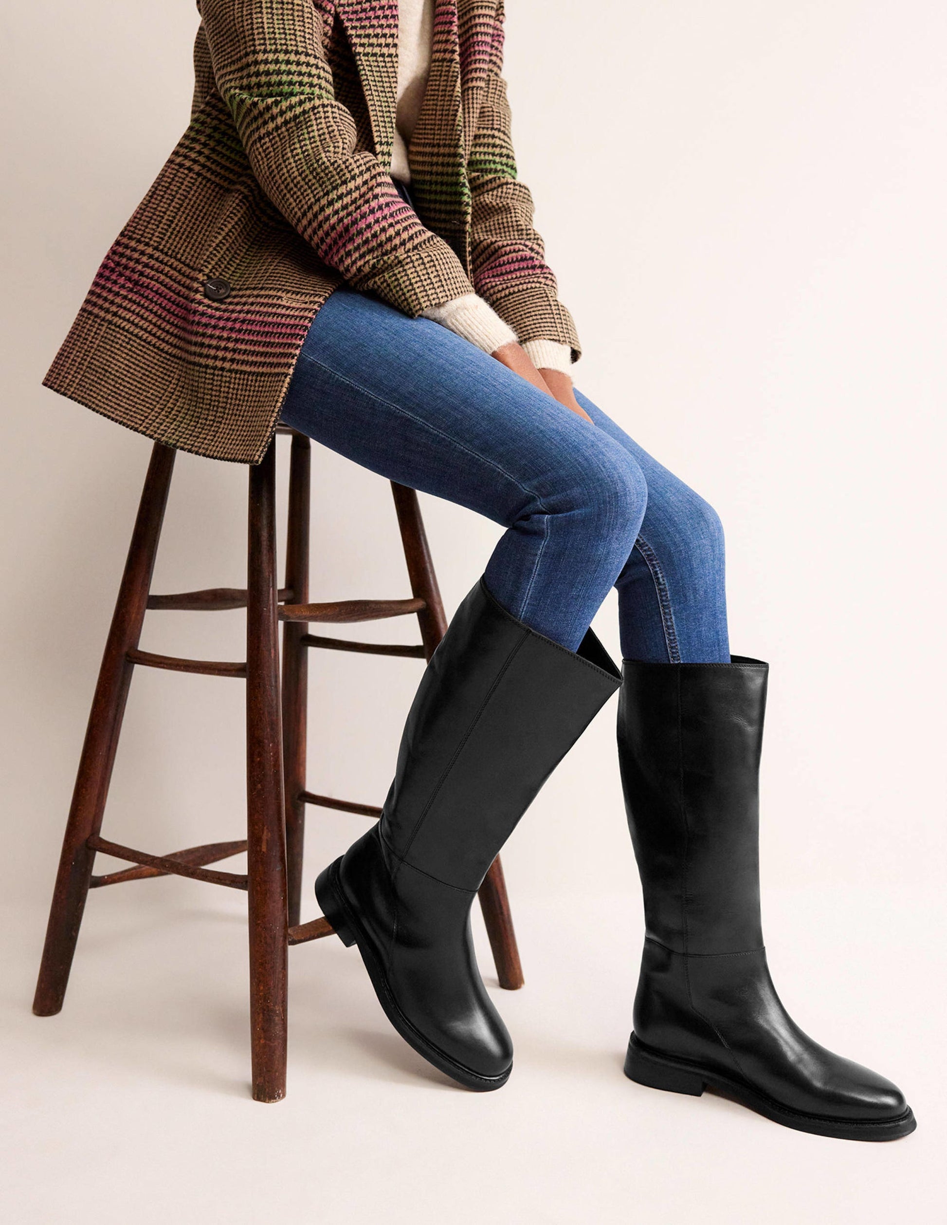 Lottie Leather Riding Boots-Black Leather-1