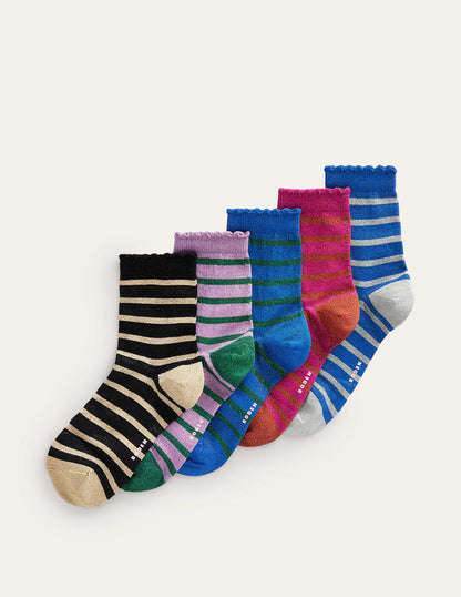 5-Pack Sparkle Ankle Socks-Metallic Stripe-1