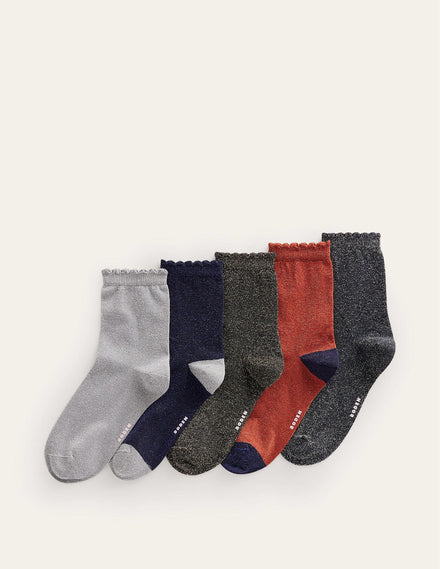 5-Pack Sparkle Ankle Socks-Metallic Neutral
