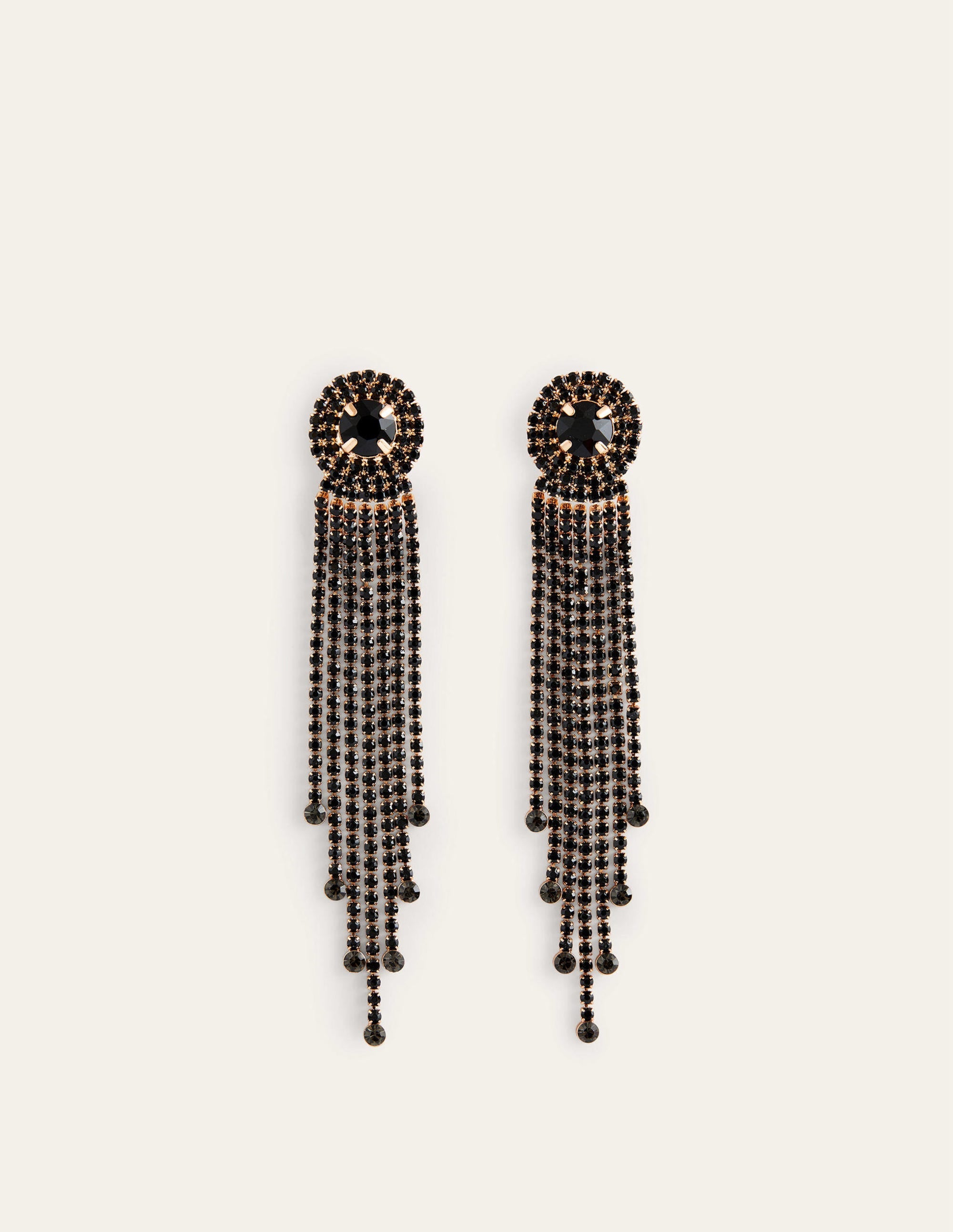 Jewelled Fringe Earrings-Black - Image 2