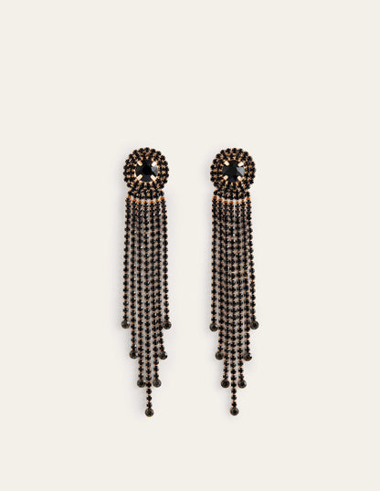 Jewelled Fringe Earrings-Black-2