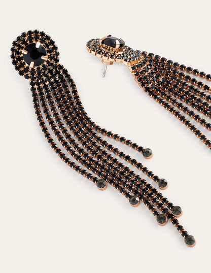 Jewelled Fringe Earrings-Black-3
