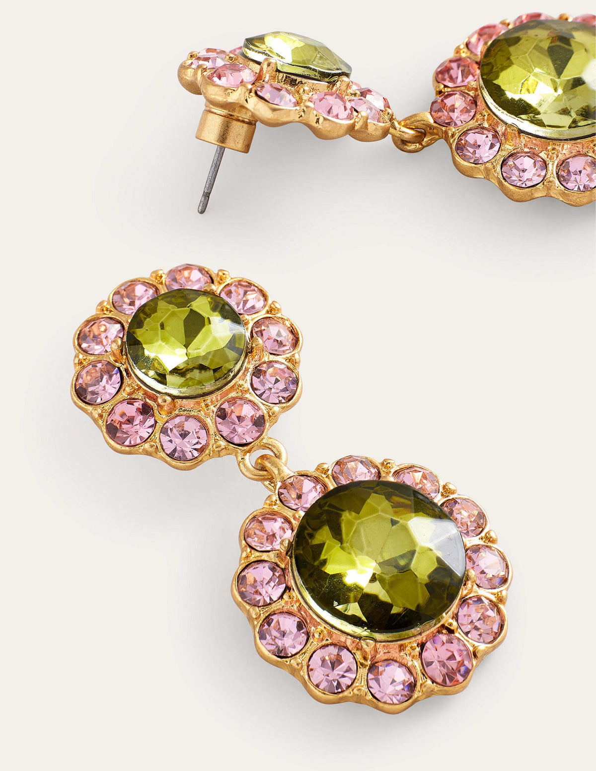 Embellished Flower Earrings-Green - Image 3