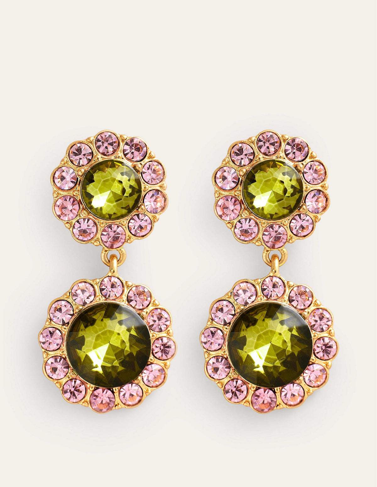 Embellished Flower Earrings-Green-2