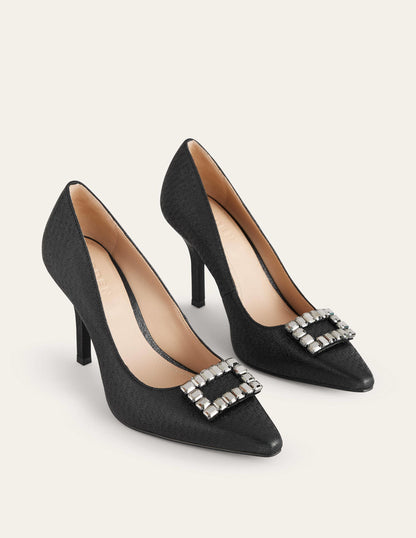 Jewelled Heeled Court Shoes-Black Metallic-3