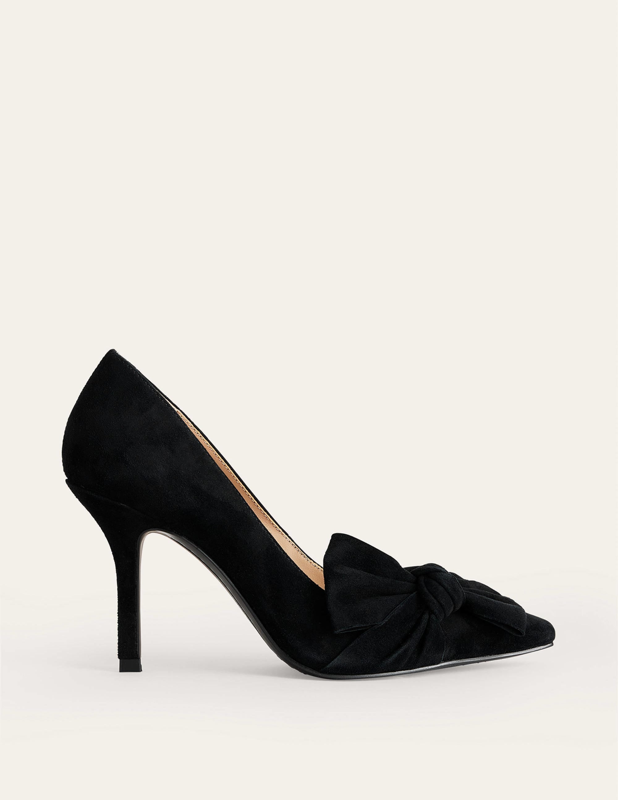 Suede-Bow Heeled Courts-Black Suede - Image 2