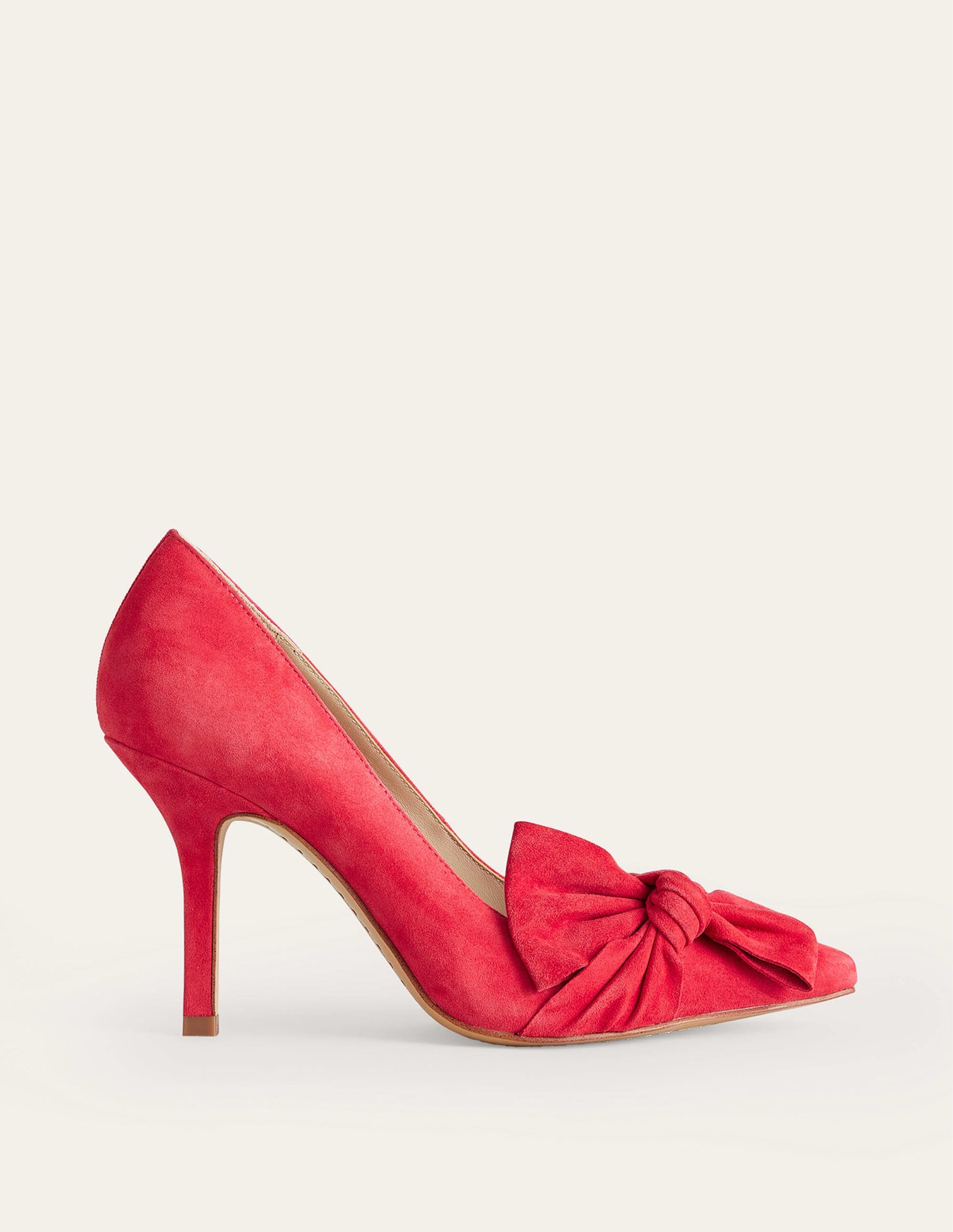 Suede-Bow Heeled Courts-Red Suede - Image 2