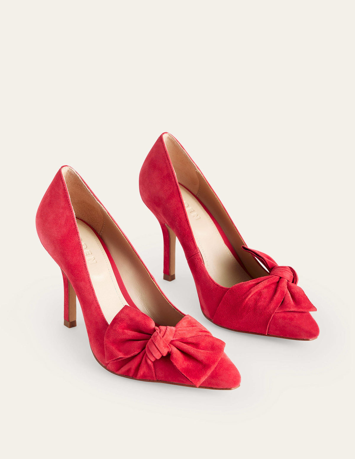 Suede-Bow Heeled Courts-Red Suede - Image 3