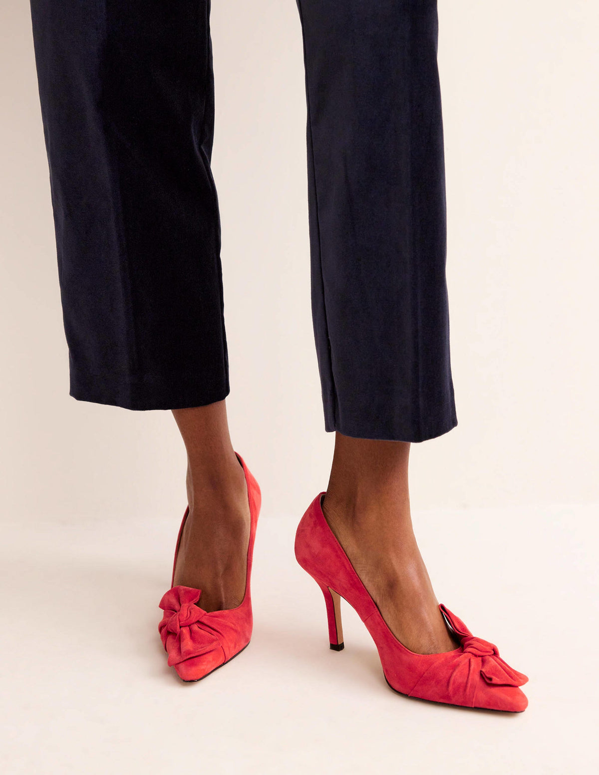 Suede-Bow Heeled Courts-Red Suede - Image 1