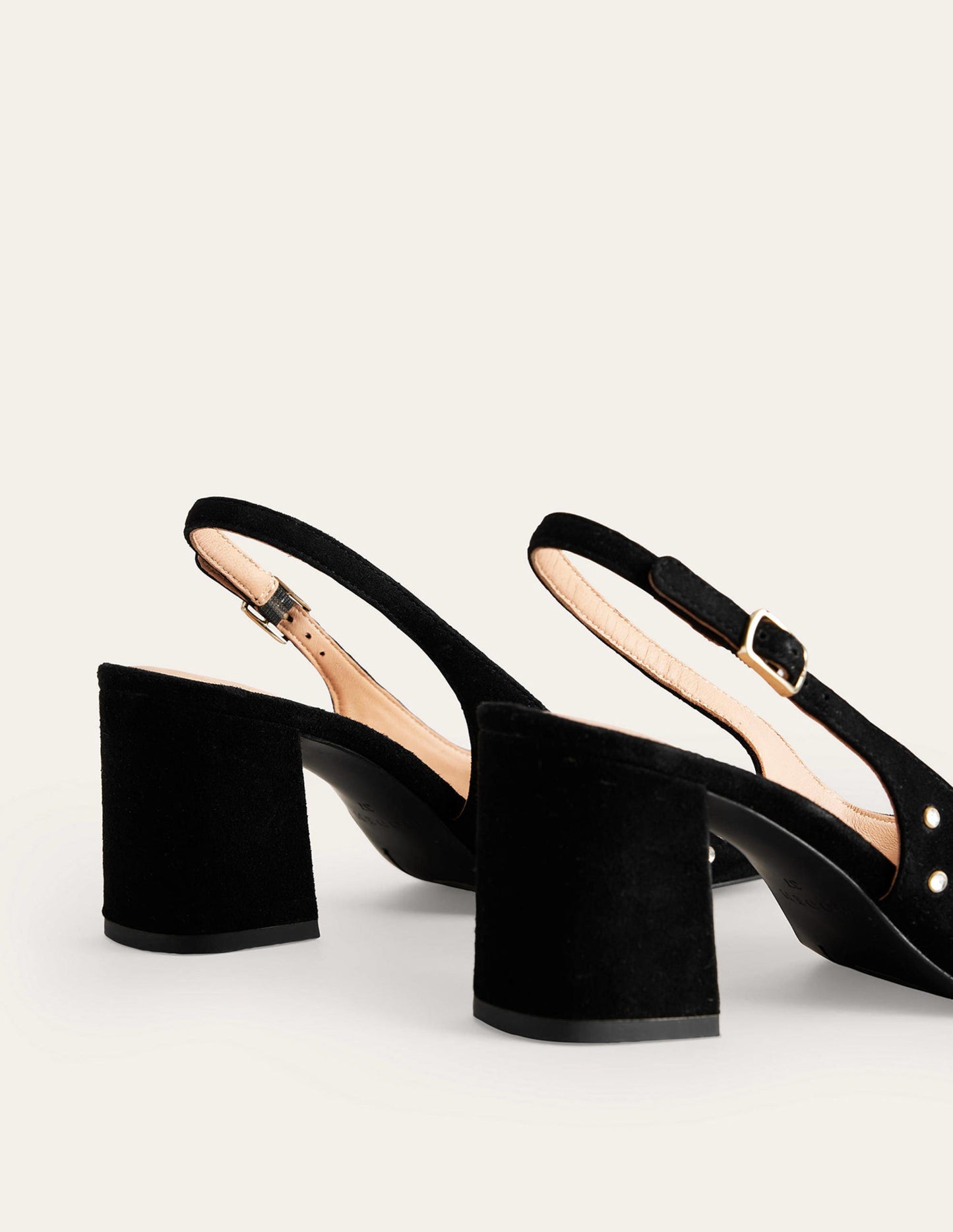 Slingback Mid-Heel Pumps-Black Suede, Crystals