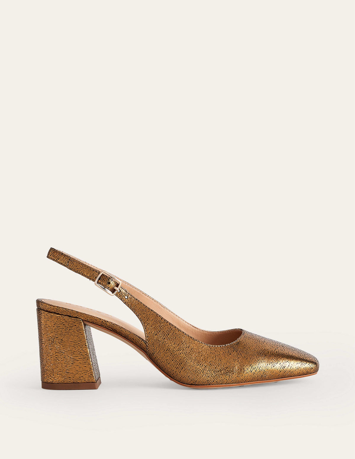 Slingback Mid-Heel Pumps-Gold Metallic Leather - Image 2