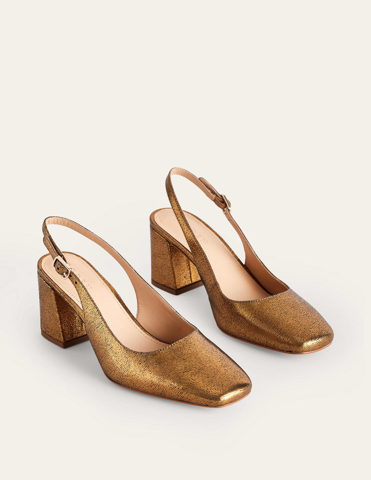 Slingback Mid-Heel Pumps-Gold Metallic Leather - Image 3