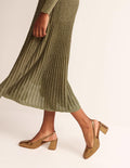 Slingback Mid-Heel Pumps-Gold Metallic Leather