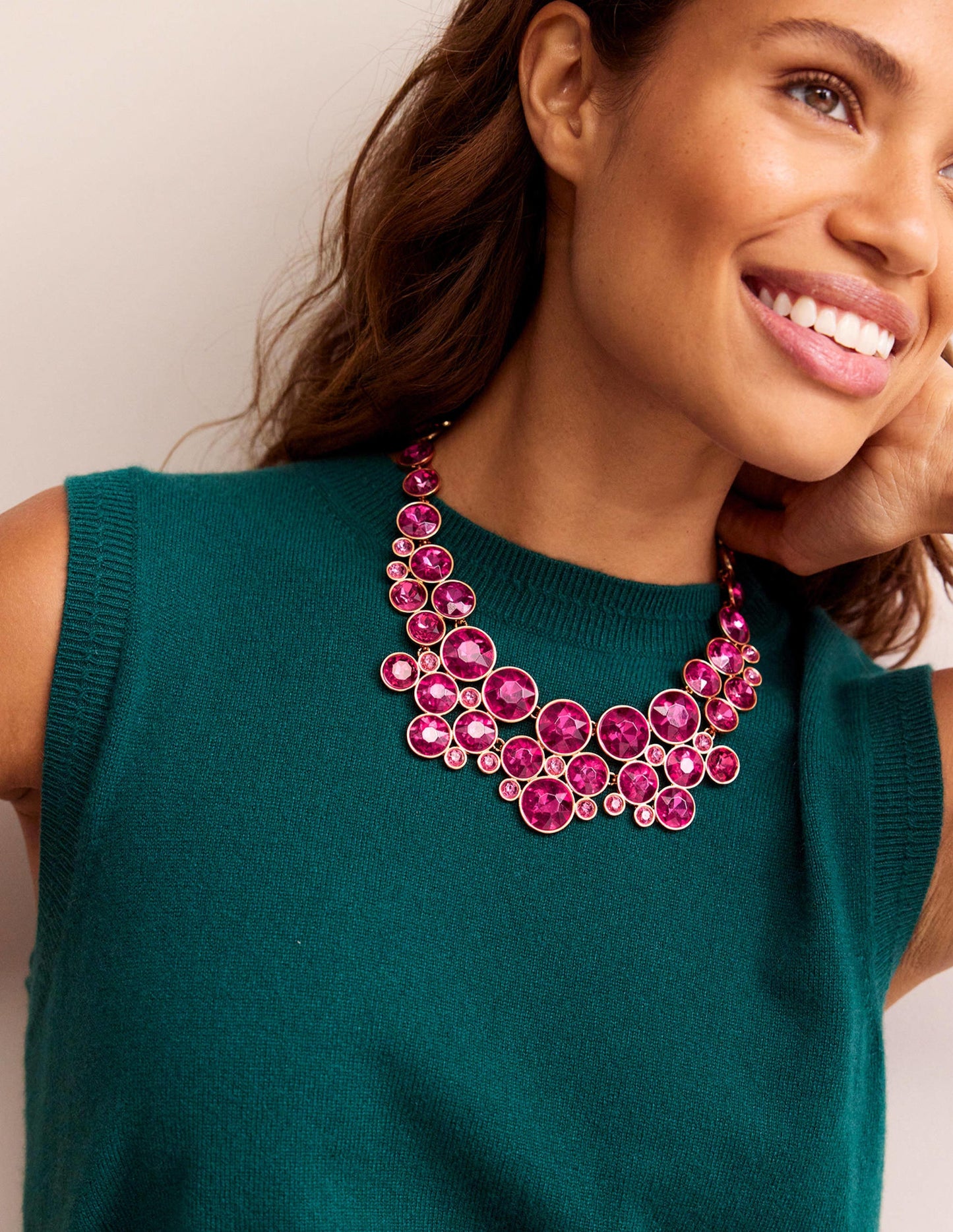 Andrea Jewel-Cluster Necklace-Hot Pink