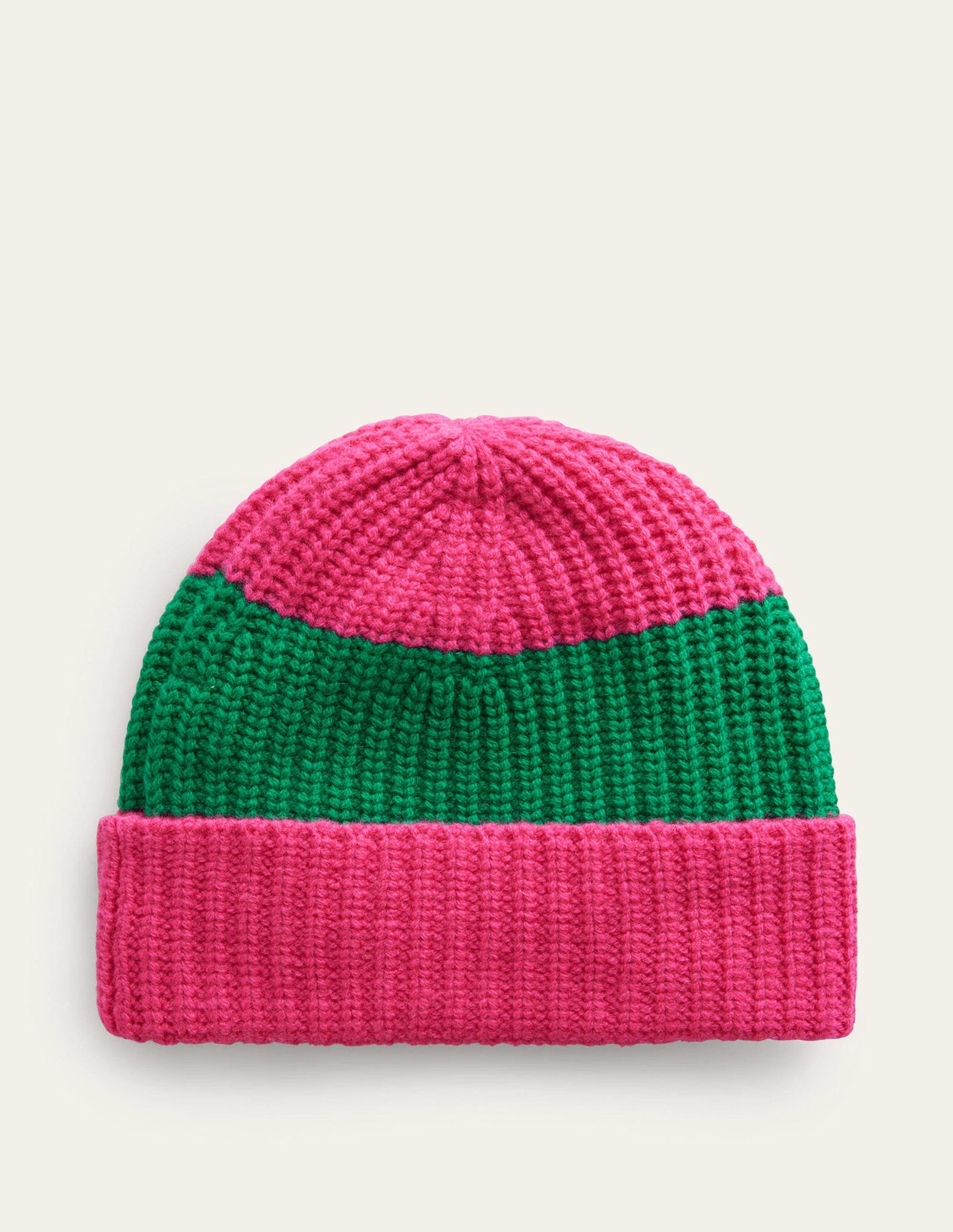 Colour Block Beanie Hat-Vibrant Pink/ Veridian Green