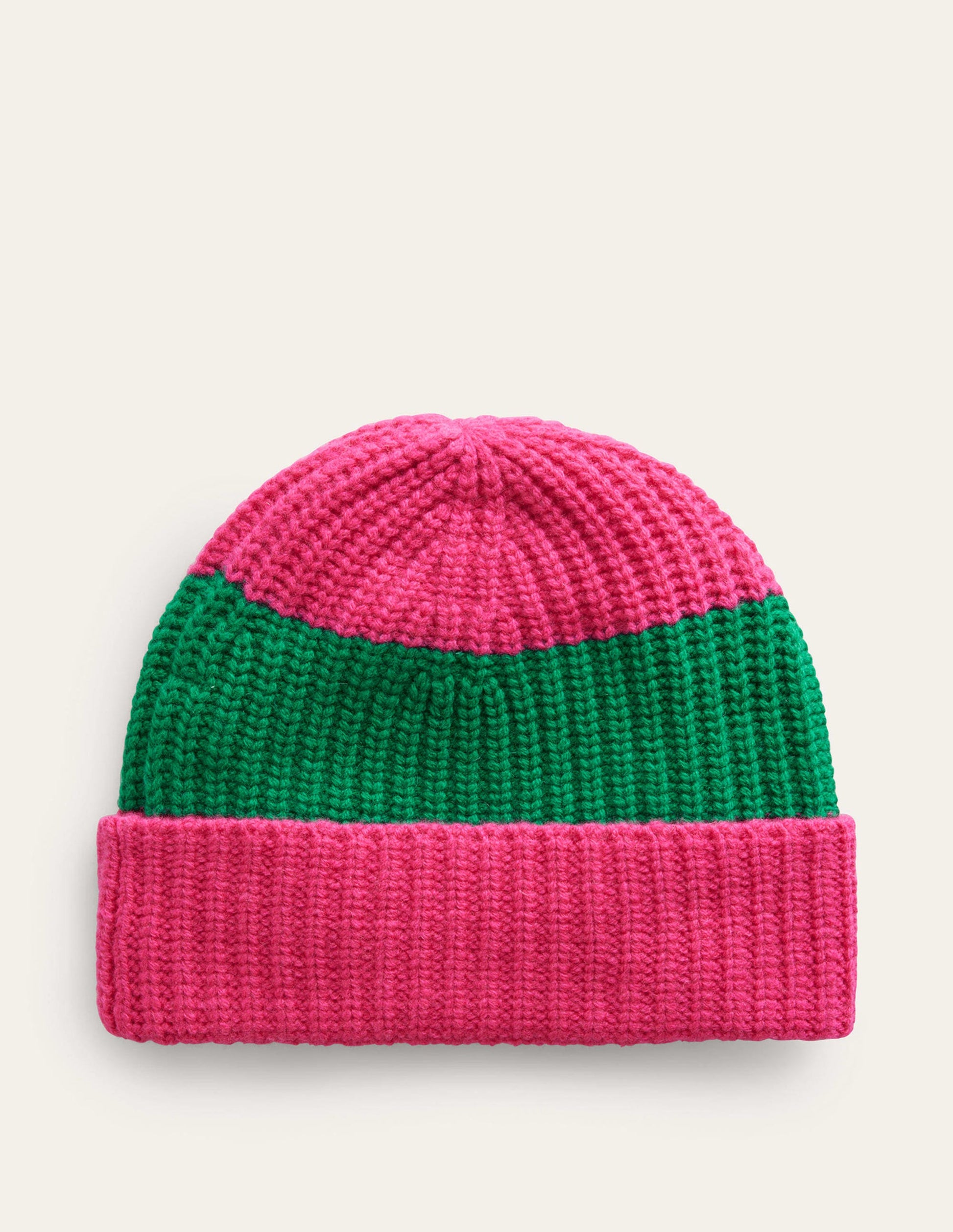 Colour Block Beanie Hat-Vibrant Pink/ Veridian Green-2