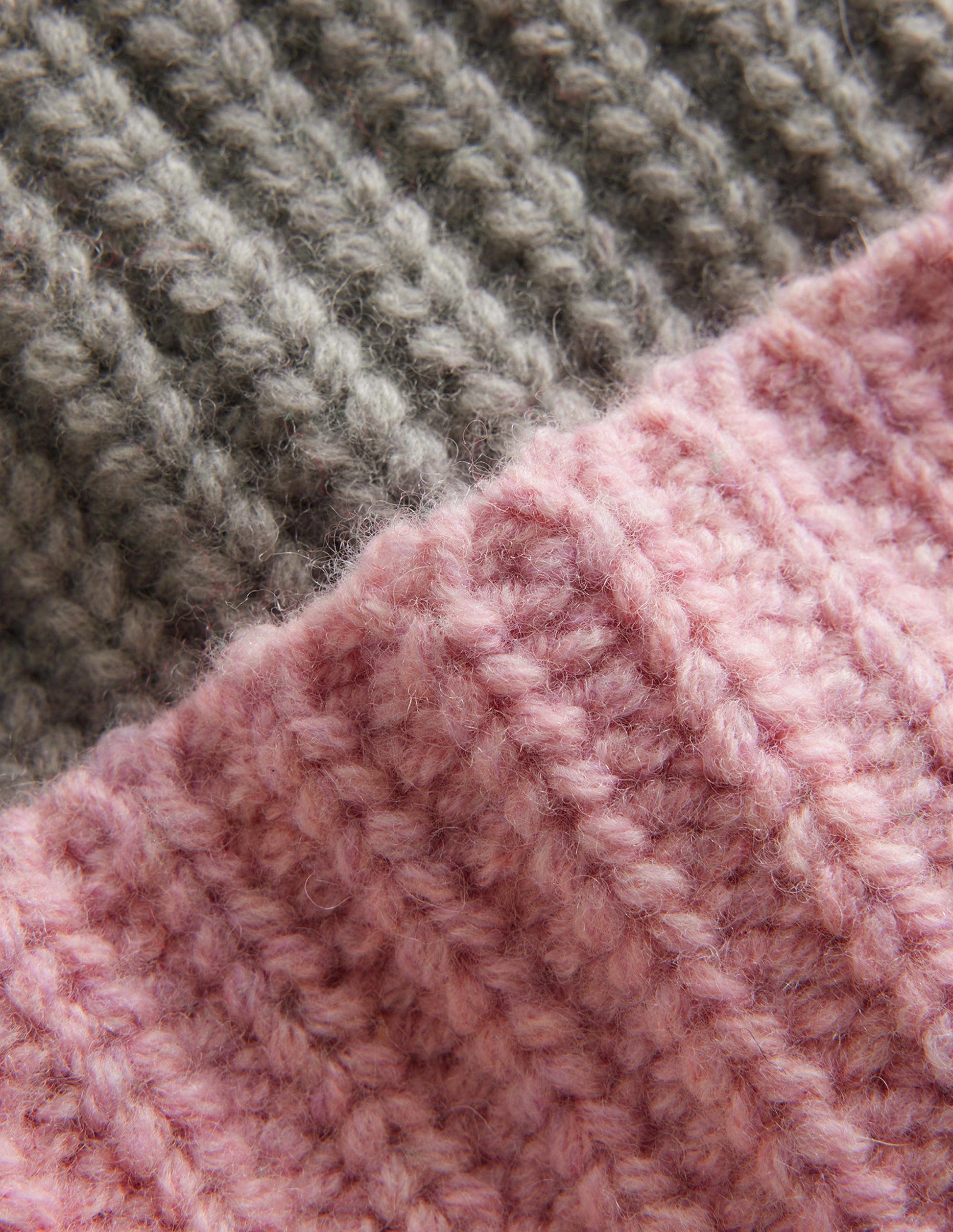 Colour Block Beanie Hat-Grey Marl, Pink and Ivory-3