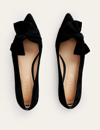 Bow Ballet Flats-Black Suede-5