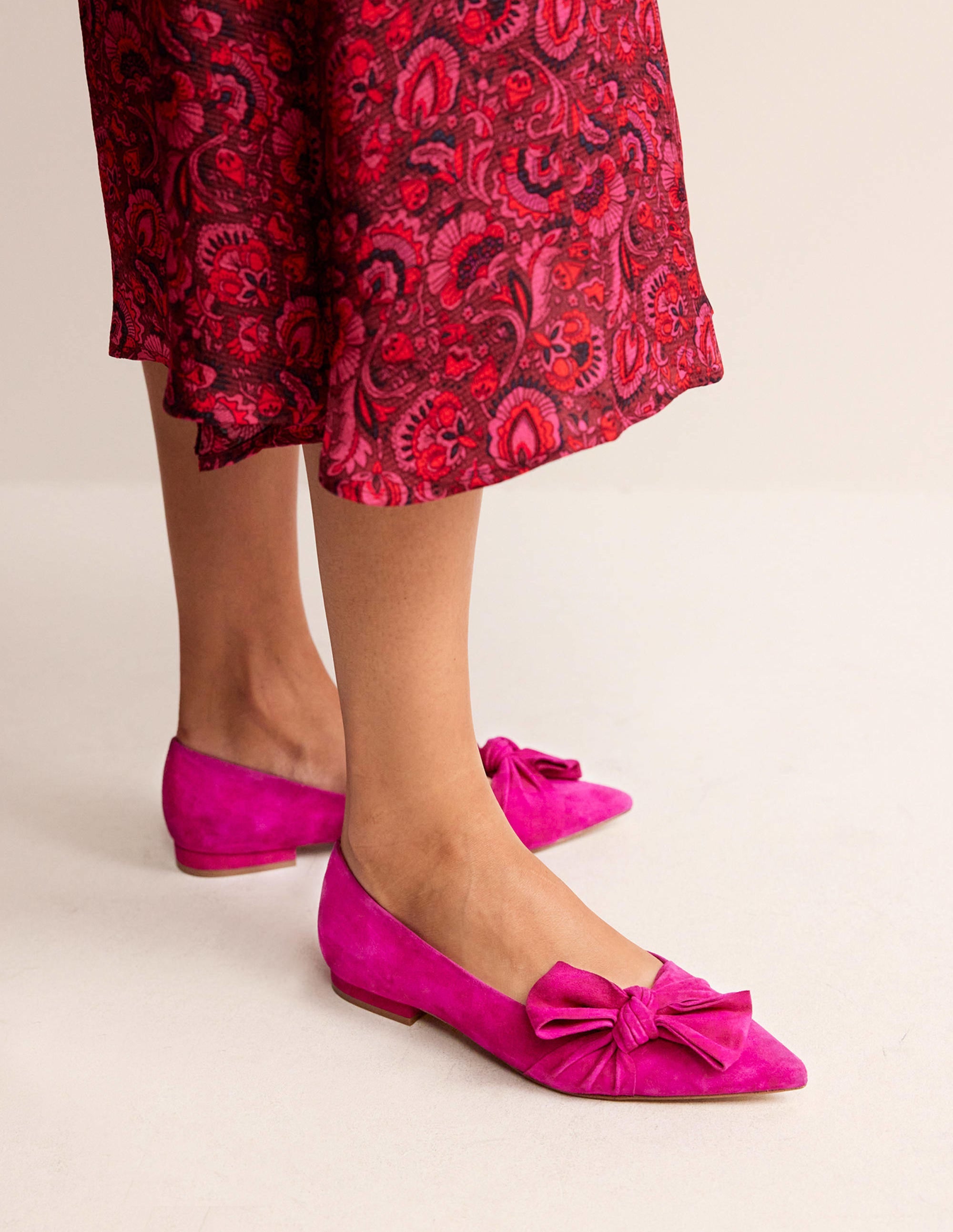 Bow Ballet Flats-Vibrant Plum Suede - Image 1