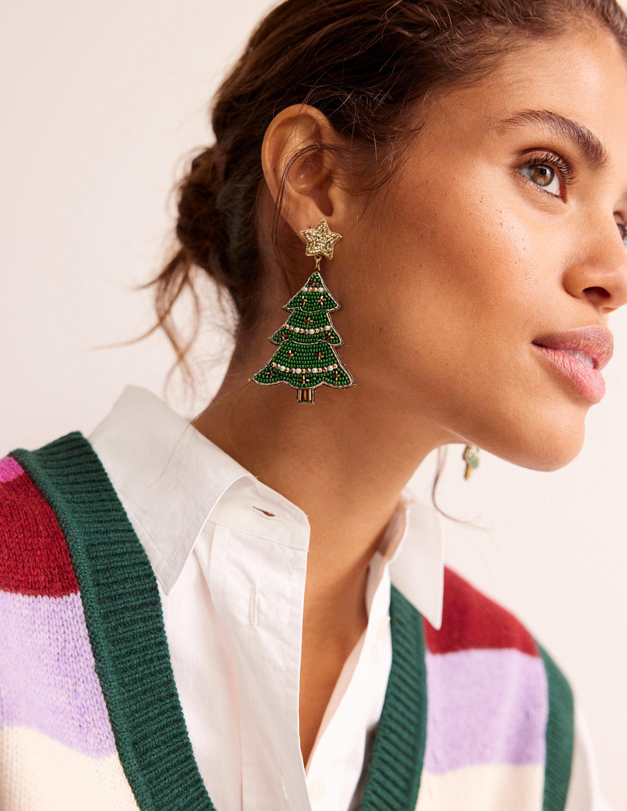 Festive Embellished Earrings-Christmas Tree - Image 1