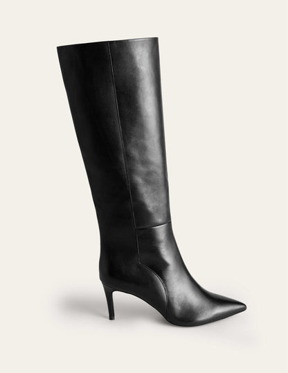 Pointed-Toe Knee-High Boots-Black Leather-3