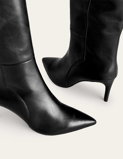 Pointed-Toe Knee-High Boots-Black Leather-5