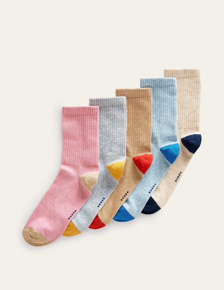 5-Pack Ribbed Ankle Socks-Multi, Neutral