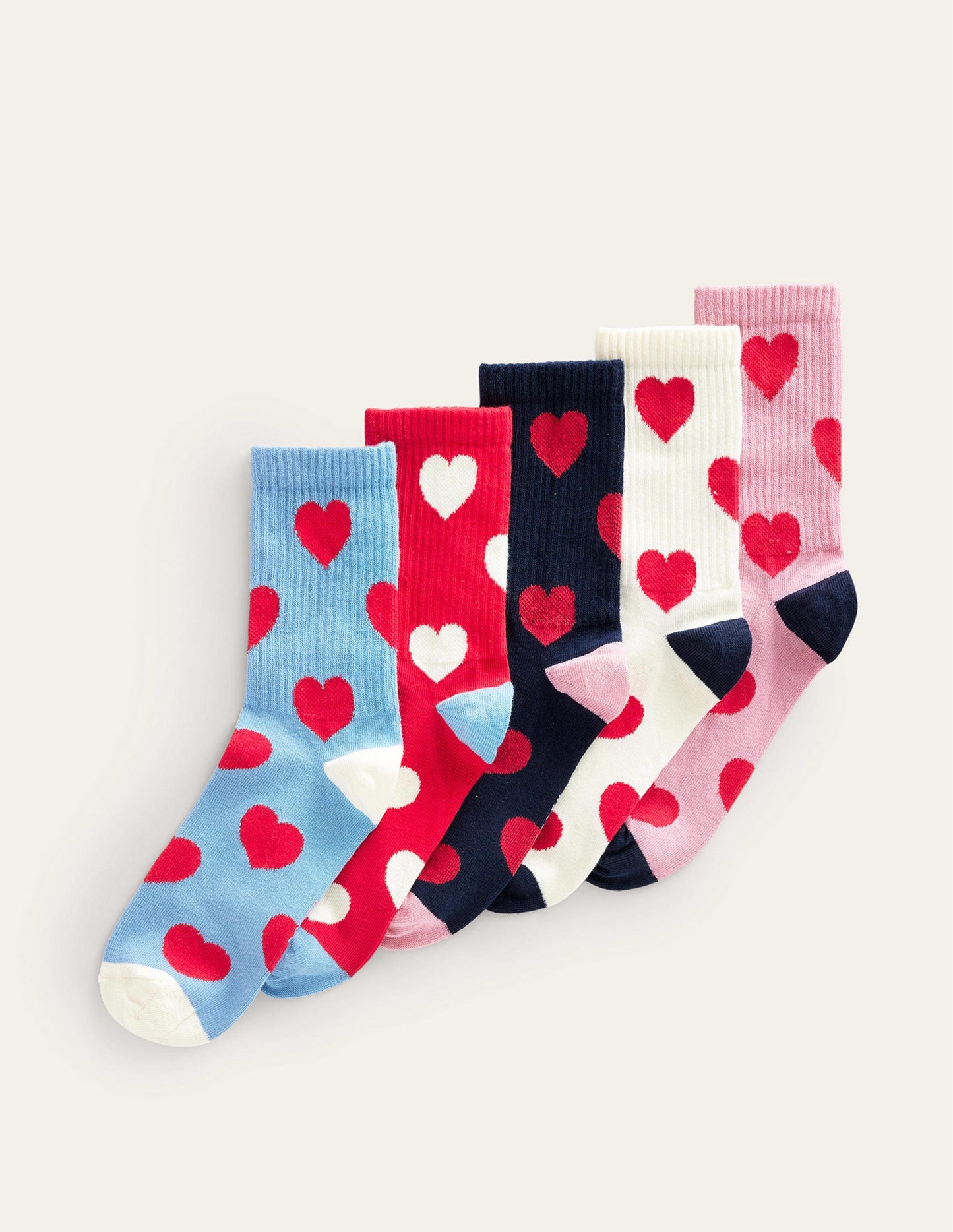 5-Pack Ribbed Ankle Socks-Hearts